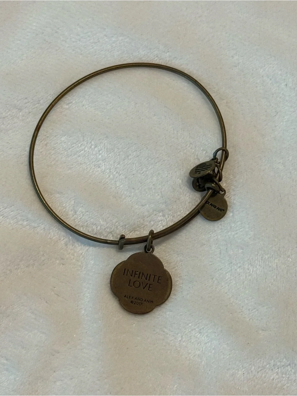 Alex and Ani Antique Gold Mother Infinity Love Clover Charm Bracelet